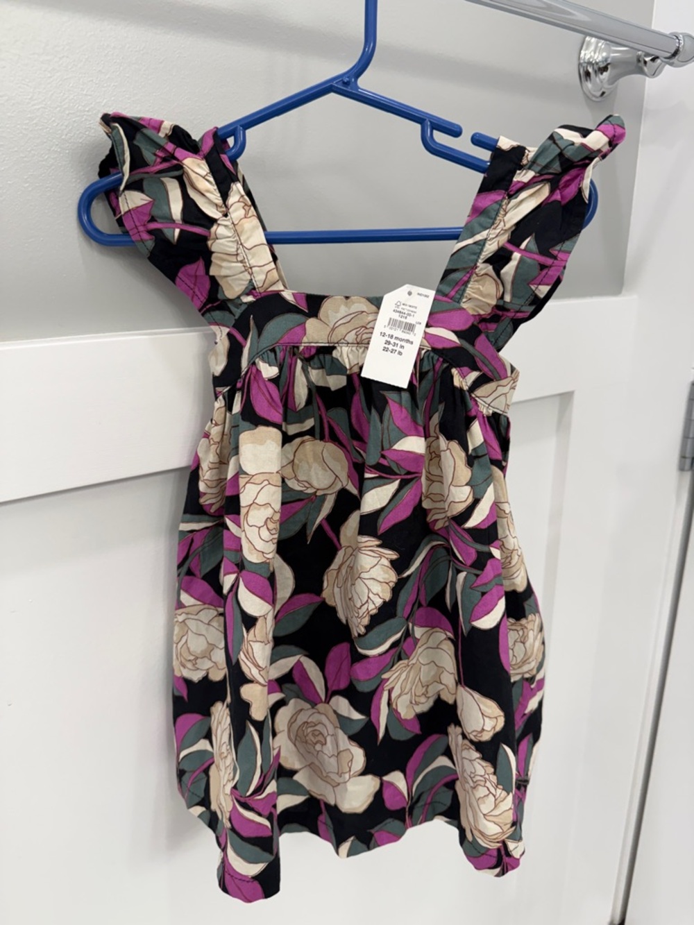 GAP Baby Floral Dress in Black, Cream & Purple 100% Cotton